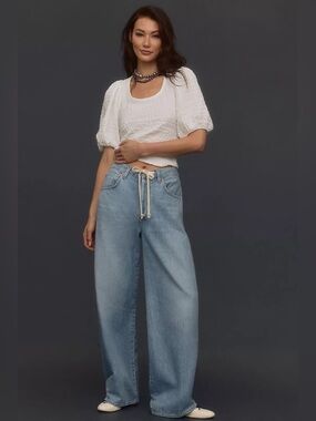 Meave by Anthropologie Balloon-Sleeve Textured Top in Yellow
